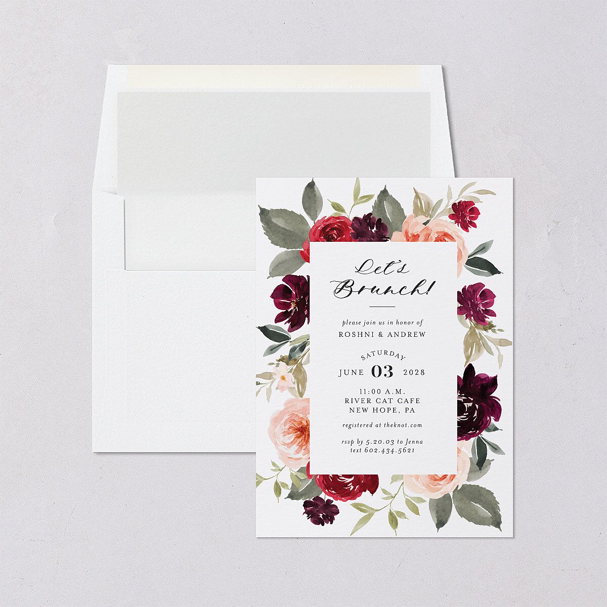 Vibrant Floral Bridal Shower Invitations Deep Claret Signature Blank