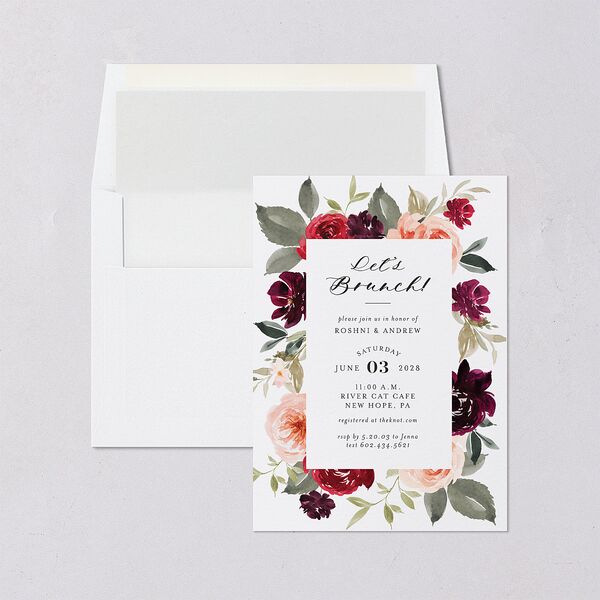 Vibrant Floral Bridal Shower Invitations Deep Claret Signature Blank