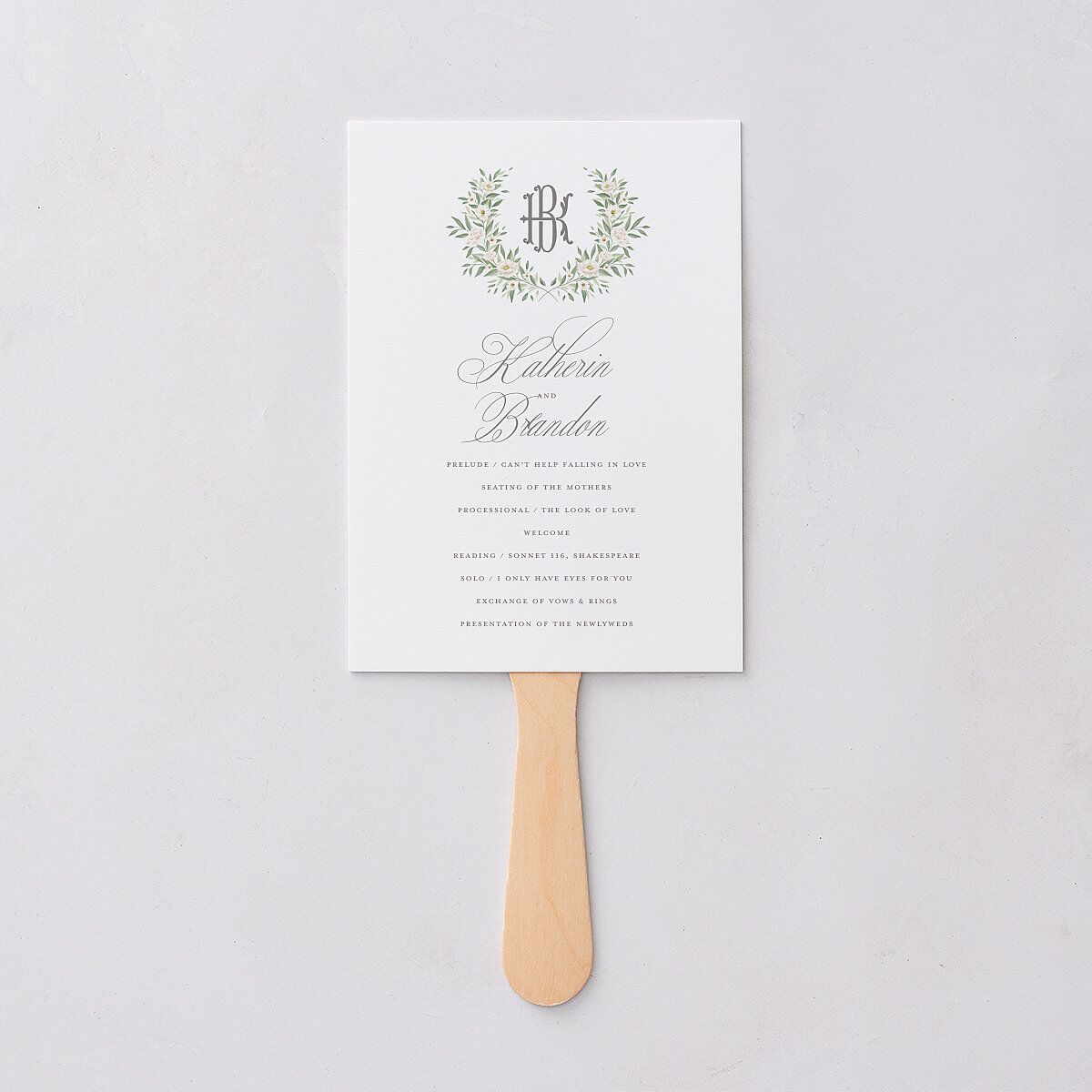 Luxury Floral Monogram Fan Programs Cotton Signature Standard
