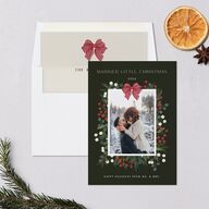 Rustic Holiday Foliage with Bow Holiday Cards Hunter Green Signature Blank Standard