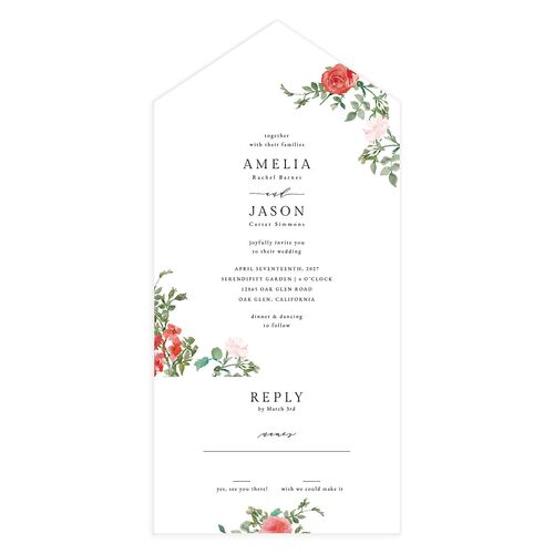 Minimal Floral All-in-One Wedding Invitations Sea Foam Signature Light Both Recipient and Return Addresses No
