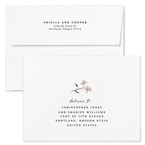 Vintage Garden Wedding Invitation Envelopes White Pink Cotton Both Recipient and Return Addresses Standard Signature
