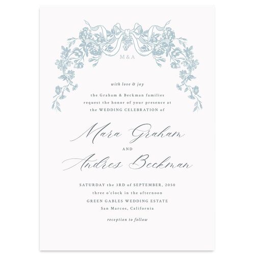 Antique Botanical Garland Wedding Invitations Cornflower Signature Blank No Standard