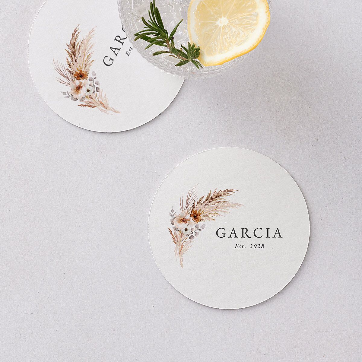 Bohemian Floral Hoop Coasters Camel Cardboard Circle