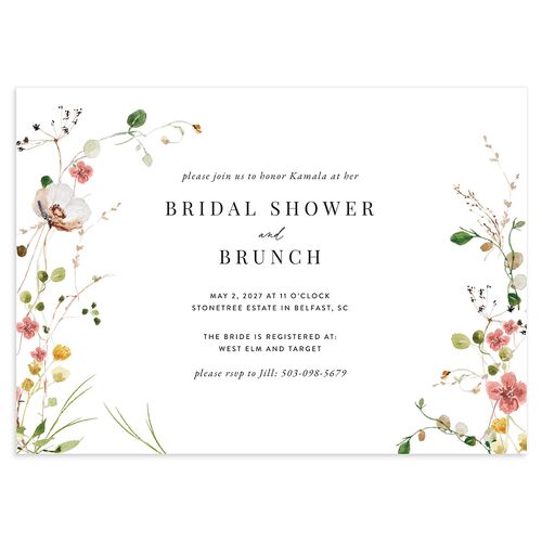 Glistening Wildflower Bridal Shower Invitations Soft Peach Signature Blank Standard