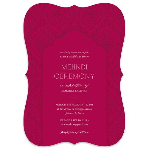 Gilded Lehenga Bridal Shower Invitations Raspberry Signature Blank