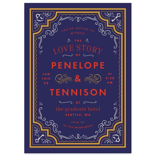 Cinematic Wedding Invitations Royal Blue Signature Blank No Standard
