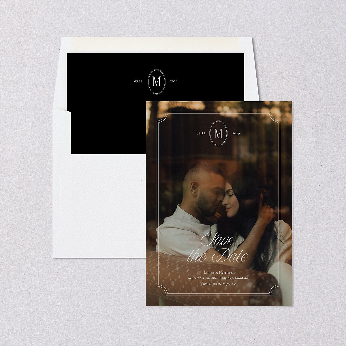 Elegant Oval Monogram Save the Date Cards Sand Signature smooth Blank No Standard