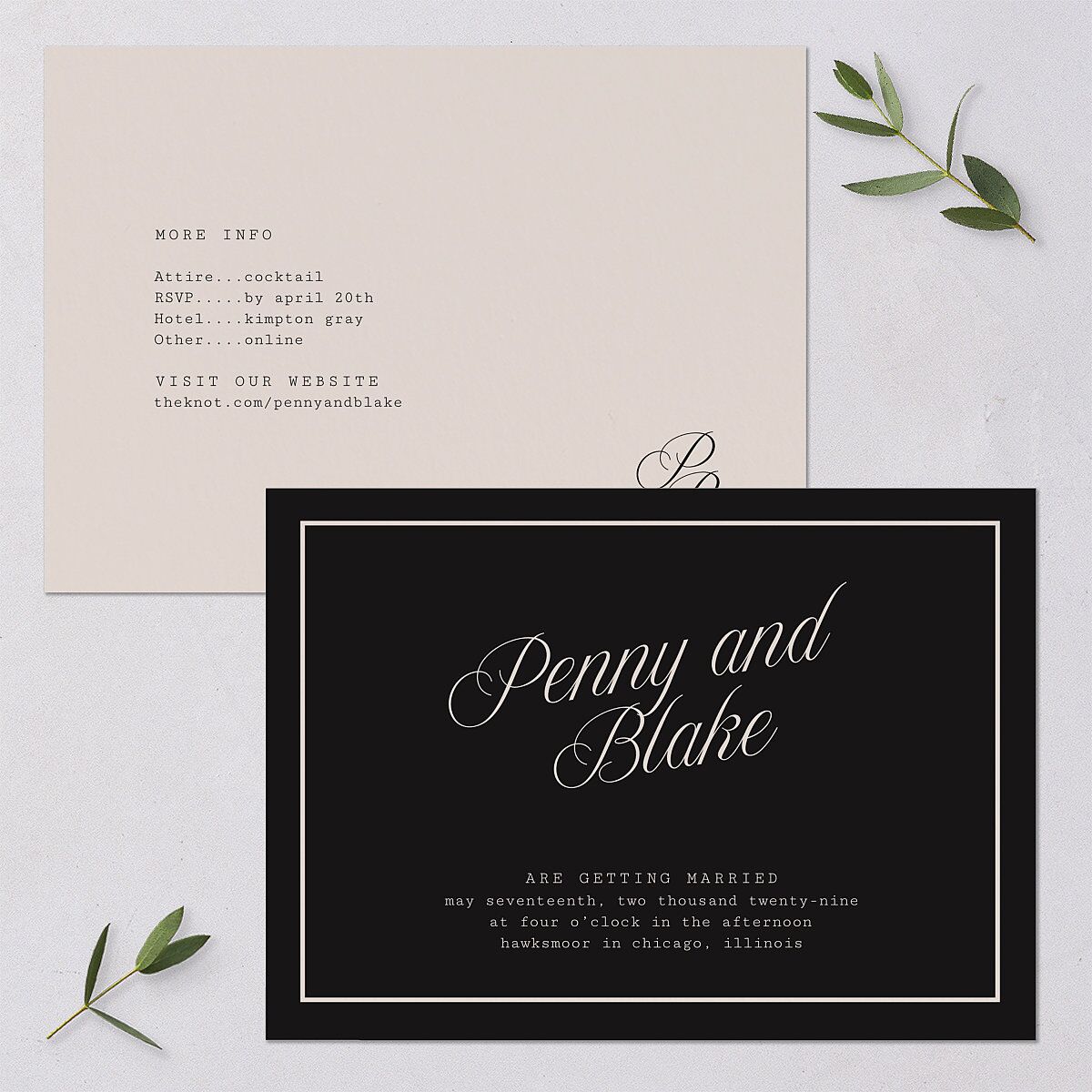 Vintage Script Wedding Invitations Midnight Signature Blank No Standard