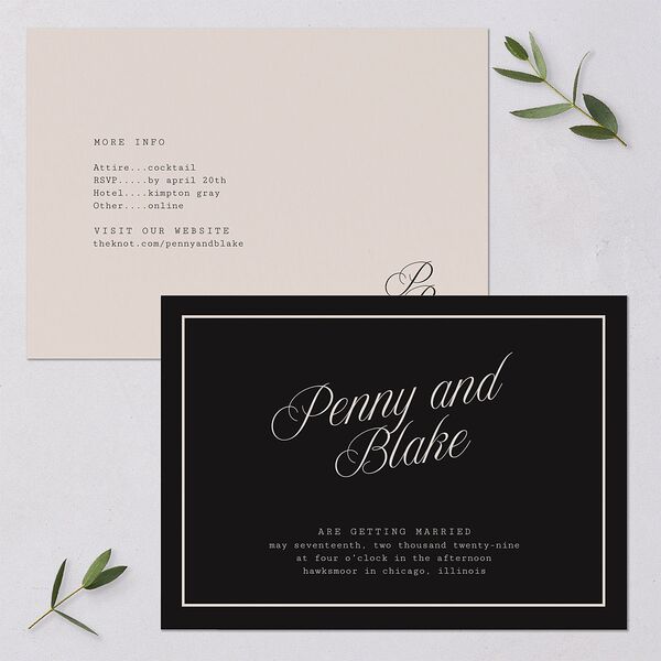 Vintage Script Wedding Invitations Midnight Signature Blank No Standard