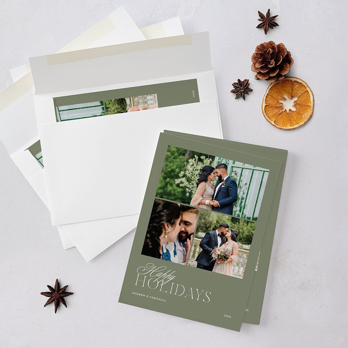 Classic Happy Holiday Cards Thyme Signature Blank Portrait Standard
