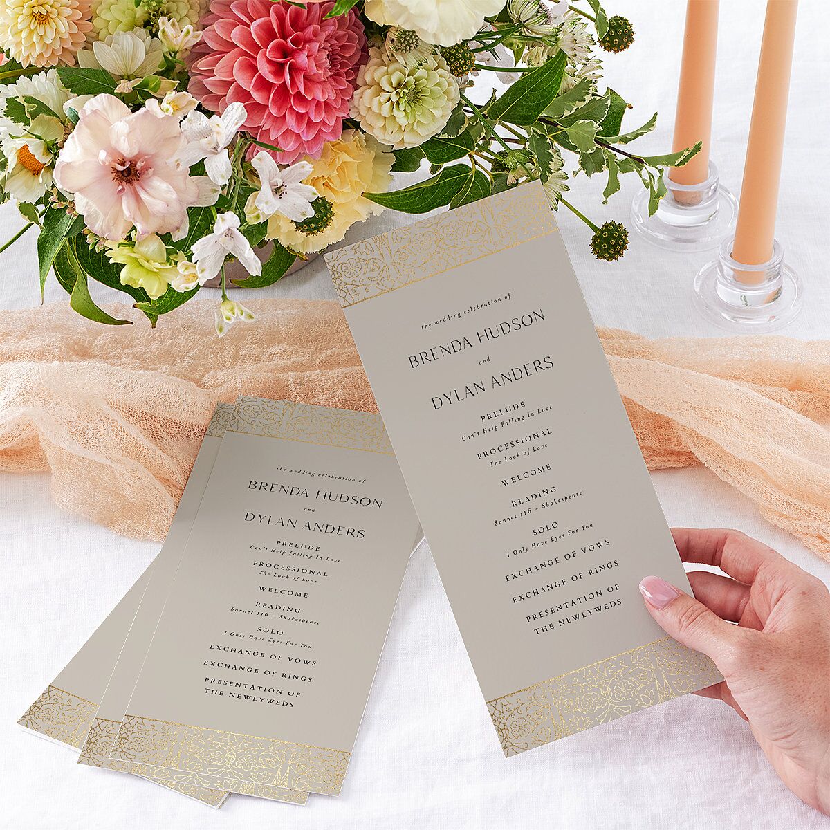 Ornate Regency Wedding Programs Gold Taupe Signature
