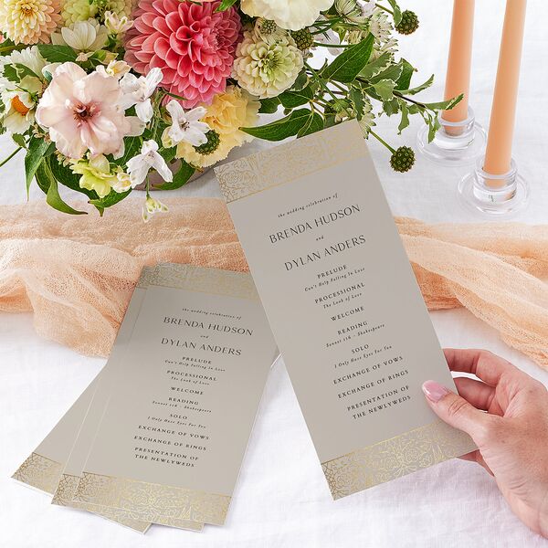 Ornate Regency Wedding Programs Gold Taupe Signature