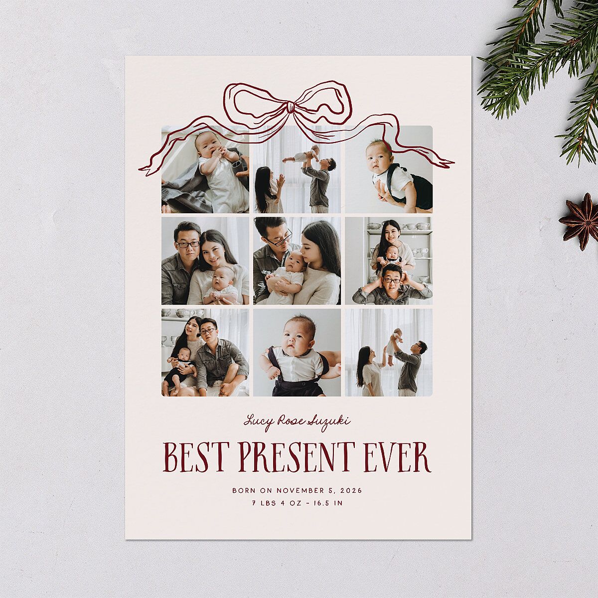 Best Present Ever Bow Gallery Holiday Cards Merlot Signature Blank Standard Portrait
