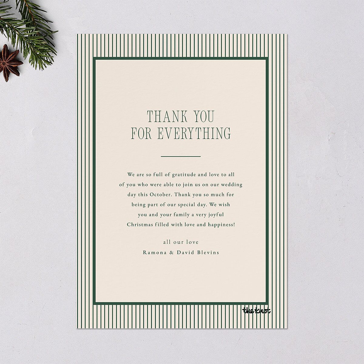 Classic Monogram First Christmas Holiday Cards Dark Emerald Signature Blank Standard