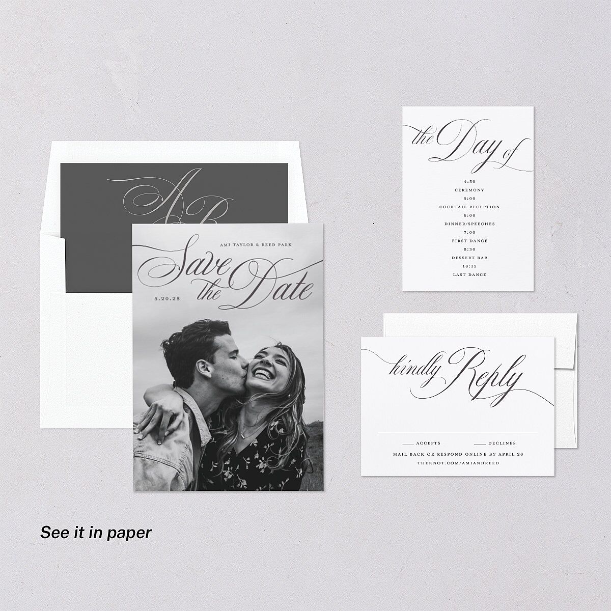 Grand Calligraphy Digital Save the Date Cards Medieval Grey Dusty Blue Lets Celebrate Standard