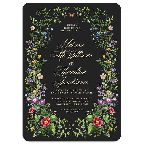 Opulent Garden Wedding Invitations Charcoal Signature Blank No Rounded
