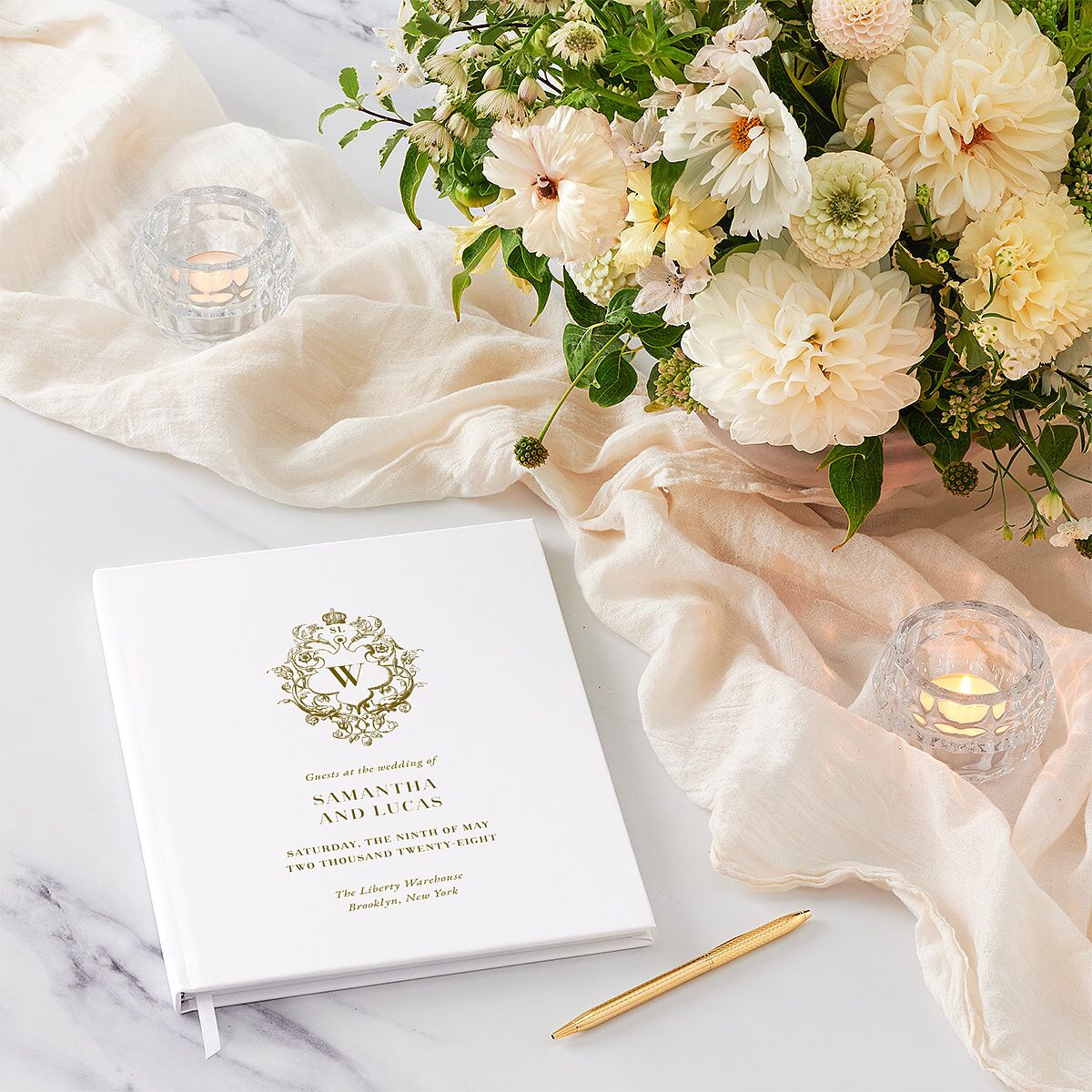 Ornate Vintage Crest Wedding Guest Book Umber