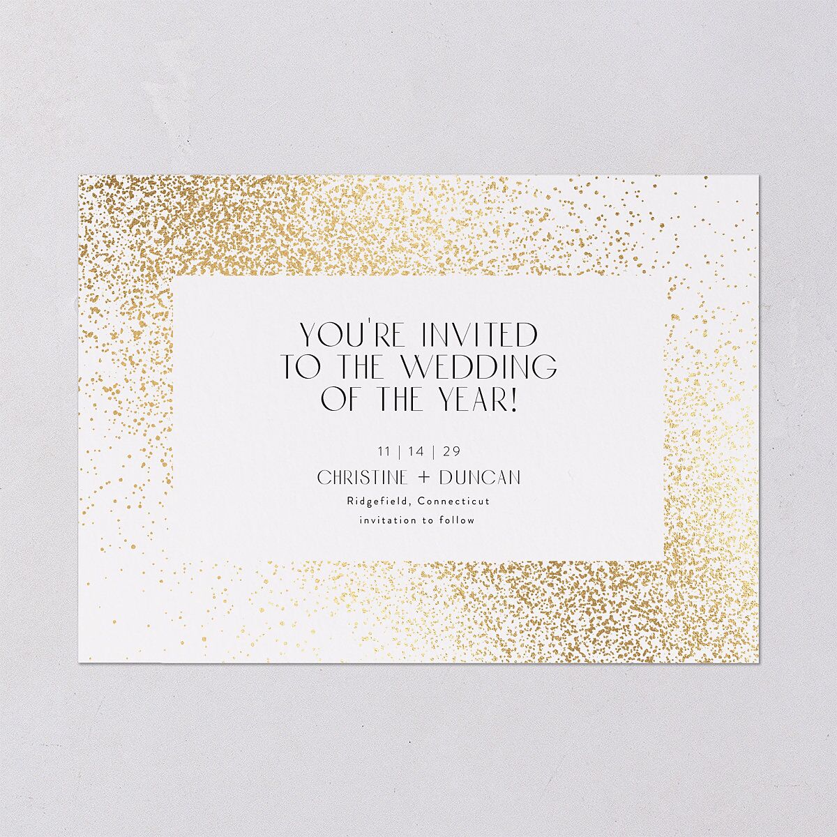 Shimmering Frame Save The Date Cards Gold Off-White Signature smooth Blank No Standard