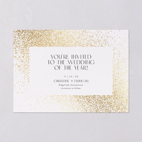 Shimmering Frame Save The Date Cards Gold Off-White Signature smooth Blank No Standard