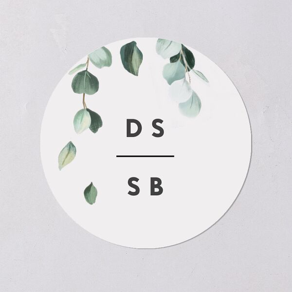 Modern Eucalyptus Wedding Stickers Pure White Circle