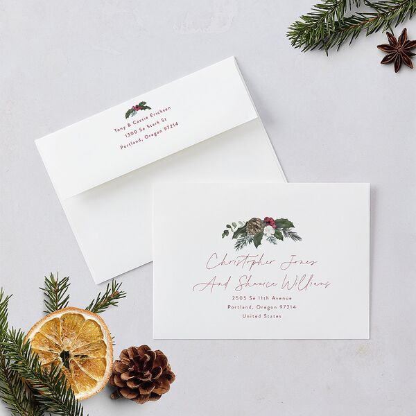 Botanical Corners Holiday Cards Garnet Signature Blank Standard Portrait