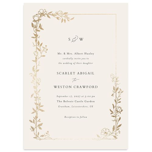Delicate Vines Foil Wedding Invitations Gold Hunter Green Signature Blank No Standard