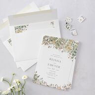 Eucalyptus Edges Wedding Invitations Gold Pure White Signature Blank No