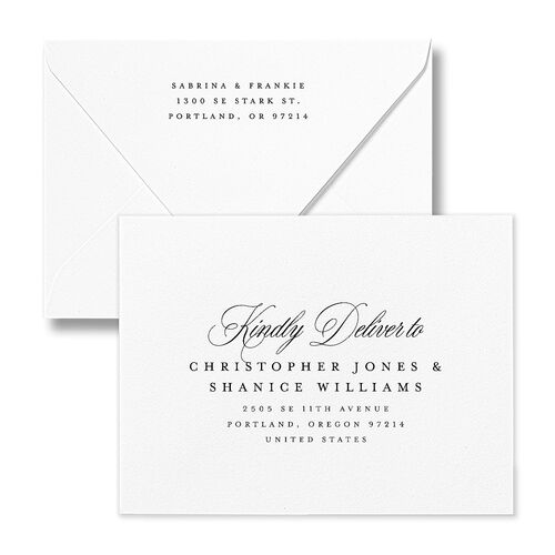 Modern Classic Picture Portrait Save the Date Petite Card Euro Envelopes White Pure White Both Recipient and Return Addresses Luxe Signature