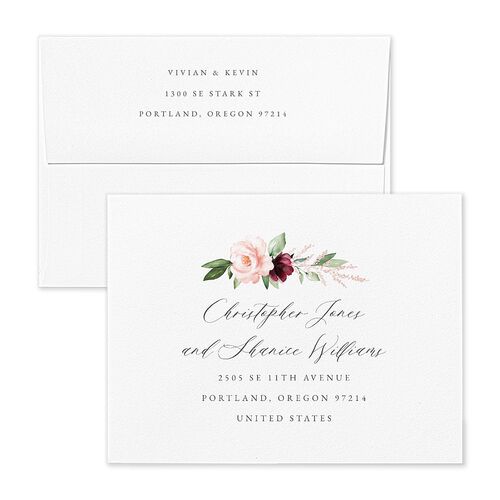 Beloved Floral Foil Thank You Card Envelopes White Dark Berry Both Recipient and Return Addresses Signature Standard