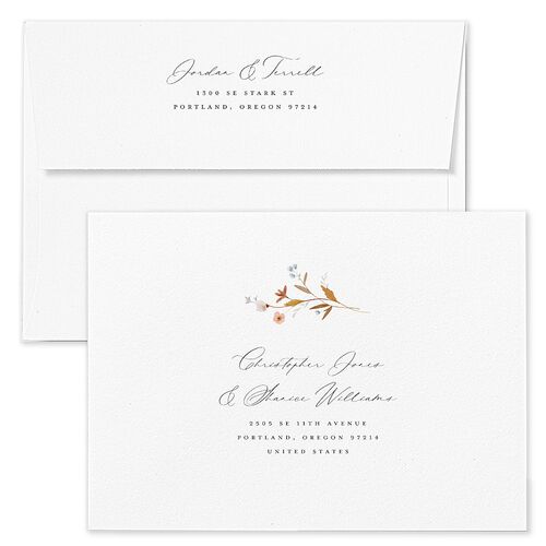 Dainty Wildflowers Wedding Invitation Envelopes Blue Sunflower Return Address Standard Signature