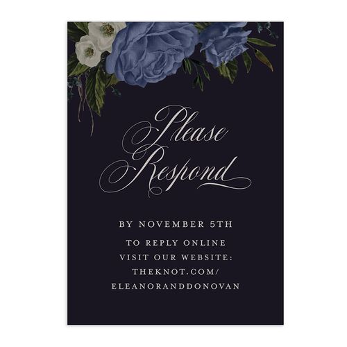 Dark Gothic Roses QR Code RSVP Cards Dark Navy Signature Standard