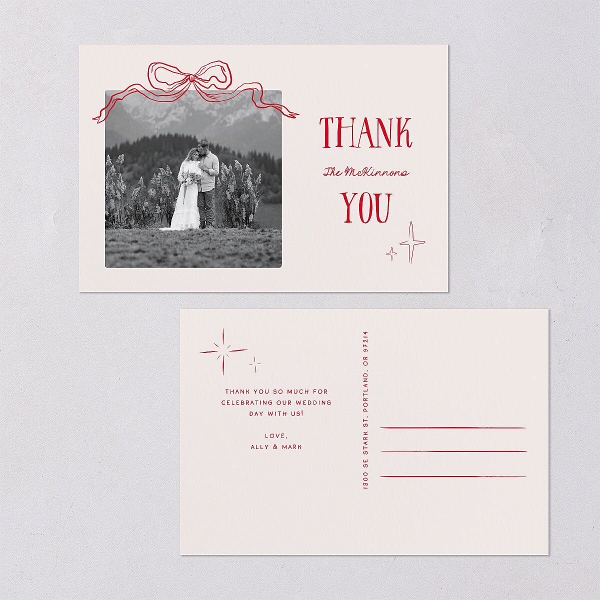 Tied With A Bow Gift Gallery Thank You Postcards Scarlet