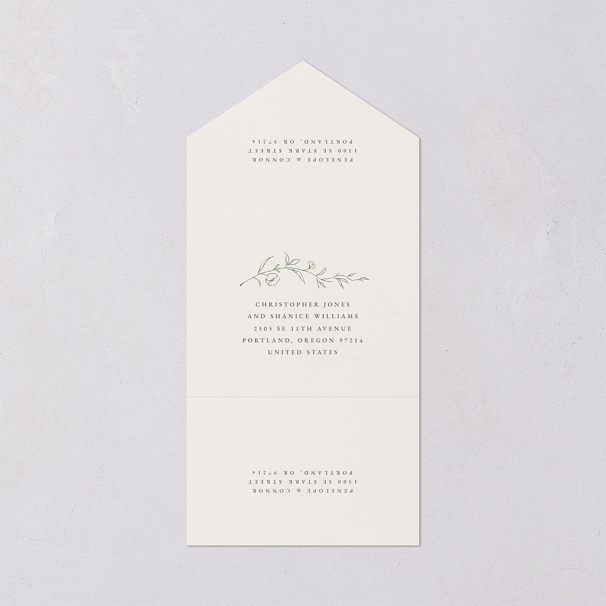 Graceful Botanical Foil All-in-One Wedding Invitations Greenery Signature Light Both Recipient and Return Addresses No