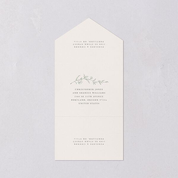 Graceful Botanical Foil All-in-One Wedding Invitations Greenery Signature Light Both Recipient and Return Addresses No