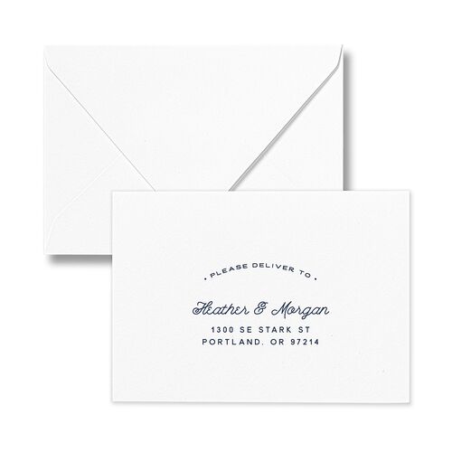 Vintage Mountain Response Card Euro Envelopes White Dusty Blue Return Address Luxe
