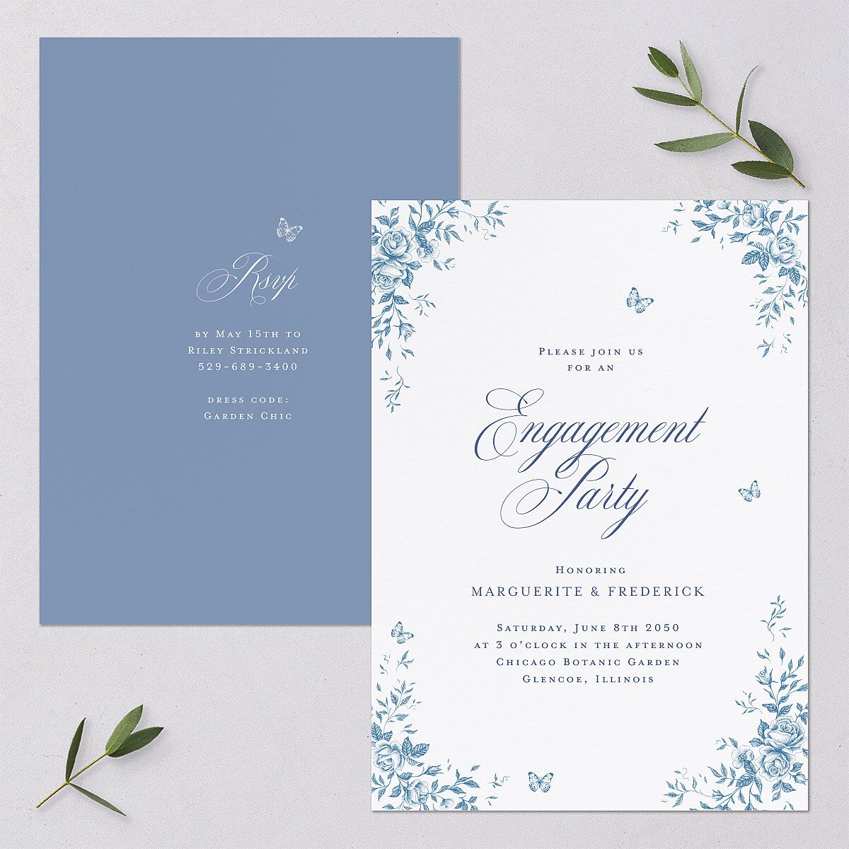 Elegant Rose Crest Engagement Party Invitations Sapphire Signature Blank Standard