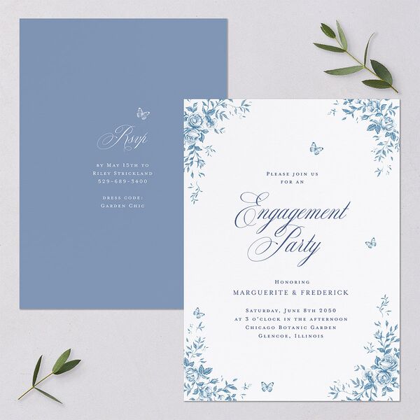 Elegant Rose Crest Engagement Party Invitations Sapphire Signature Blank Standard