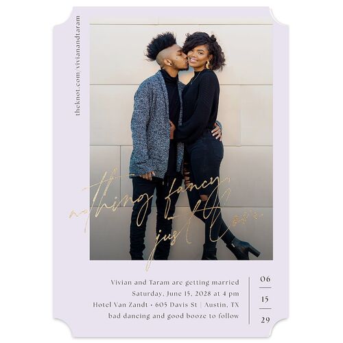 Just Love Wedding Invitations Gold Sheer Lilac Signature Blank No Ticket