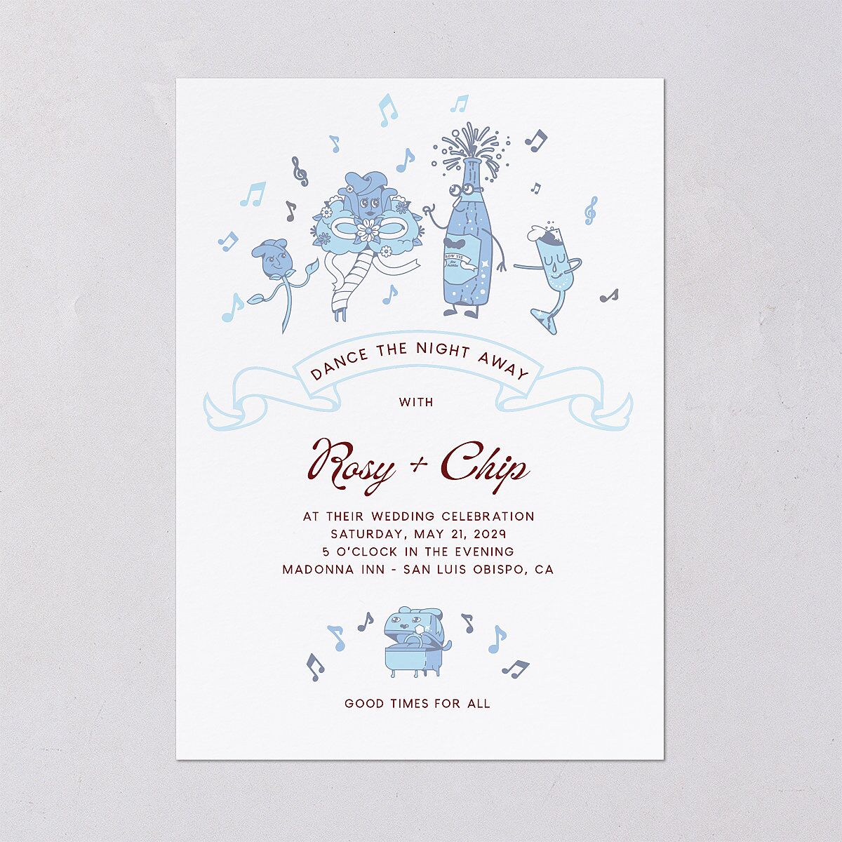 Whimsical Retro Cartoon Wedding Invitations Baby Blue Signature Blank No Standard