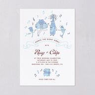 Whimsical Retro Cartoon Wedding Invitations Baby Blue Signature Blank No Standard