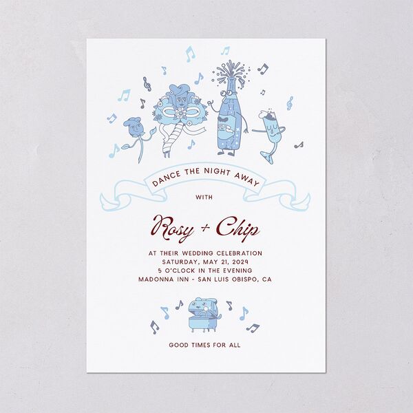 Whimsical Retro Cartoon Wedding Invitations Baby Blue Signature Blank No Standard
