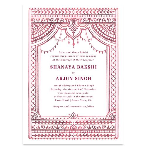 Indian Painted Henna Wedding Invitations Raspberry Signature Blank No Standard
