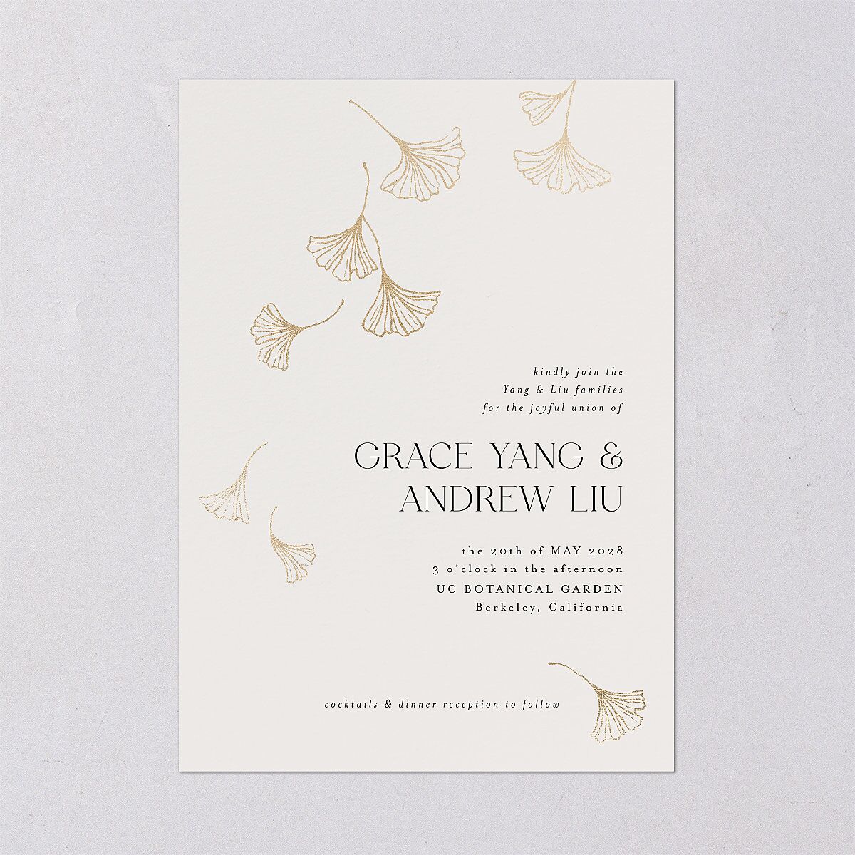Ginkgo Leaves Wedding Invitations Gold Champagne Signature Blank No
