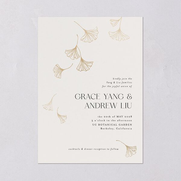 Ginkgo Leaves Wedding Invitations Gold Champagne Signature Blank No