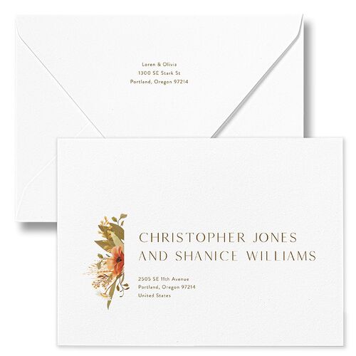 Sweet Sunflowers Bridal Shower Invitation Euro Envelopes White Barely Peach Both Recipient and Return Addresses Luxe Signature