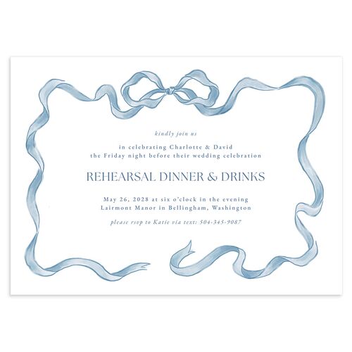 Vintage Bow Rehearsal Dinner Invitations Regency Blue Signature Blank Standard
