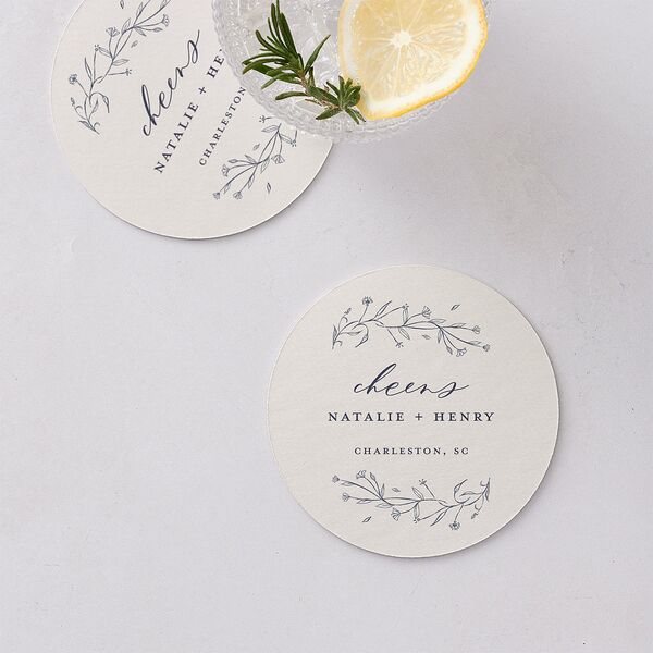 Natural Monogram Coasters Midnight Navy Cardboard Circle