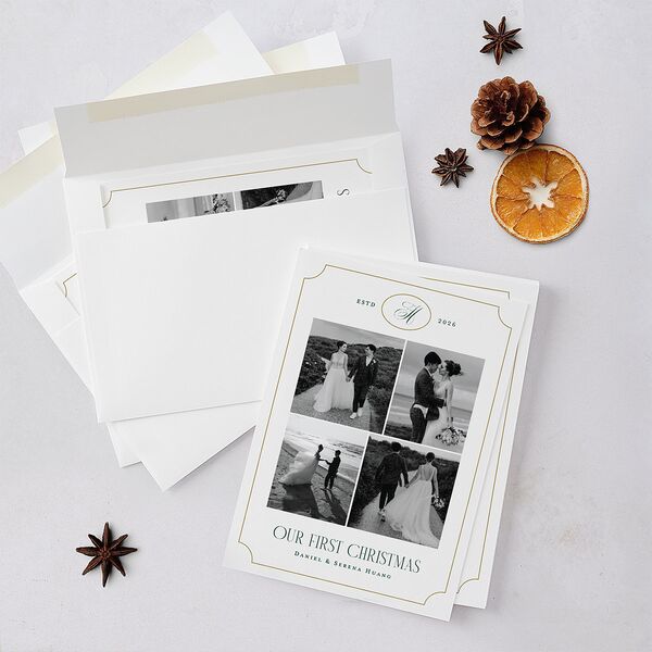 Elegant Monogram Greeting Holiday Cards Hunter Green Signature Blank Standard