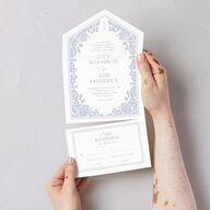 Floral Lace All-in-One Wedding Invitations Dusty Blue Signature Light Both Recipient and Return Addresses No